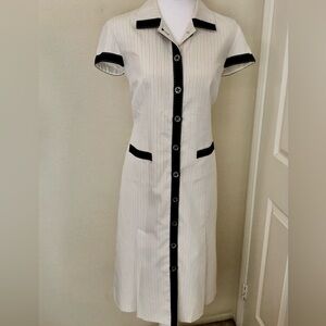 Barrie Pace Vintage White and Black Pinstriped Midi Dress